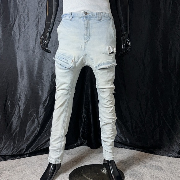 Classic Retro Drop Crotch Light Wash Denim Jeans - Picture 3 of 7